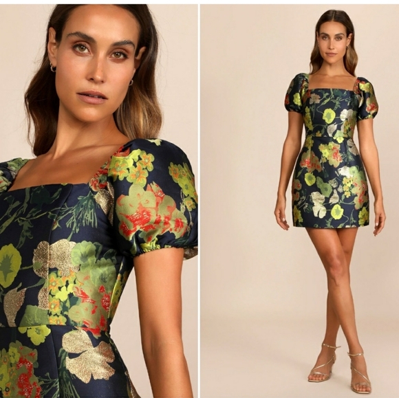 Lulus Dresses & Skirts - New Lulus So Stunning Floral Puff Sleeve Mini Dress